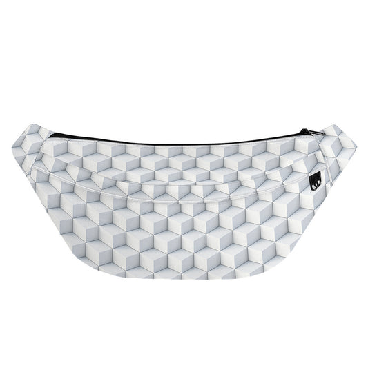 White Geometric Cube Shape Pattern Print Fanny Pack