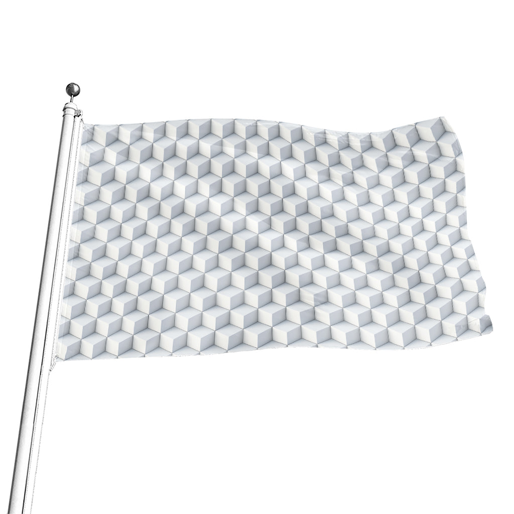White Geometric Cube Shape Pattern Print Flag