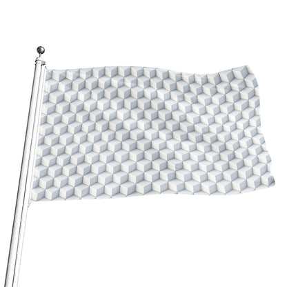 White Geometric Cube Shape Pattern Print Flag