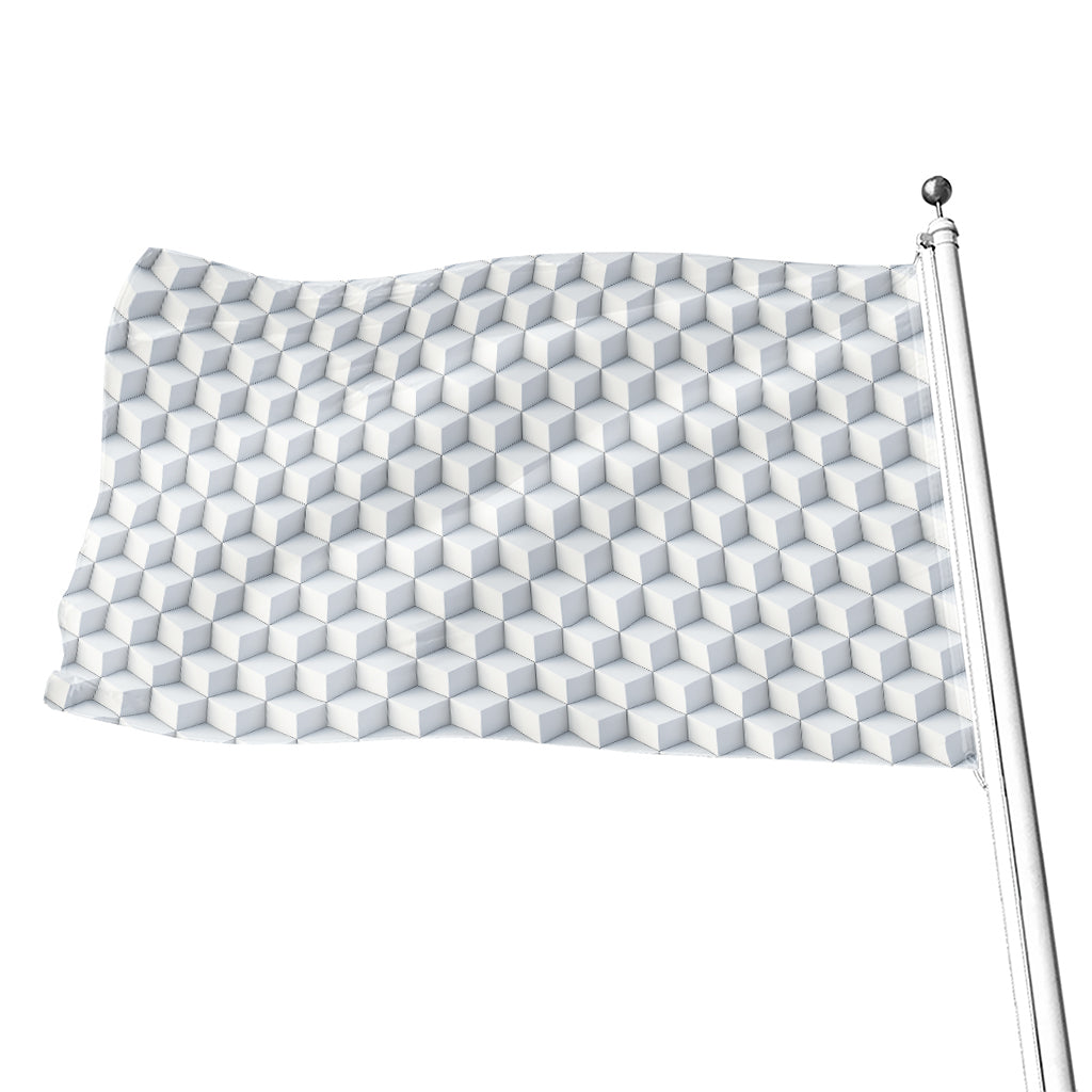 White Geometric Cube Shape Pattern Print Flag