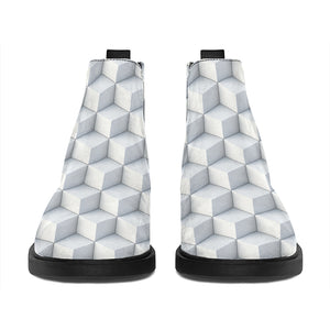 White Geometric Cube Shape Pattern Print Flat Ankle Boots