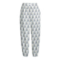 White Geometric Cube Shape Pattern Print Fleece Lined Knit Pants