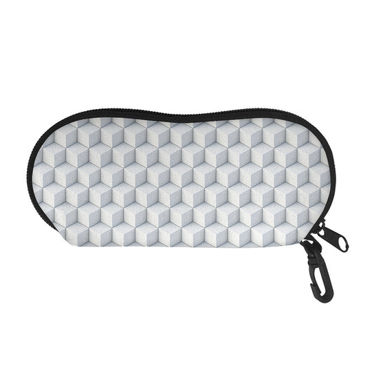 White Geometric Cube Shape Pattern Print Glasses Case
