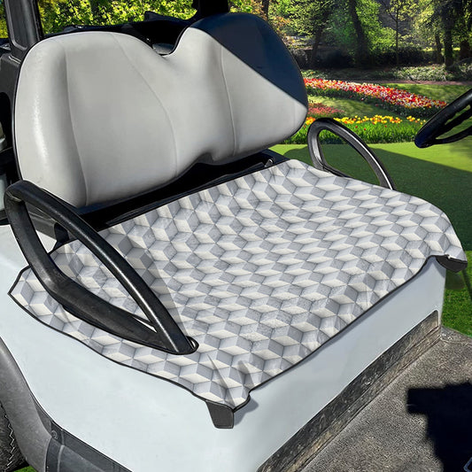 White Geometric Cube Shape Pattern Print Golf Cart Seat Cover