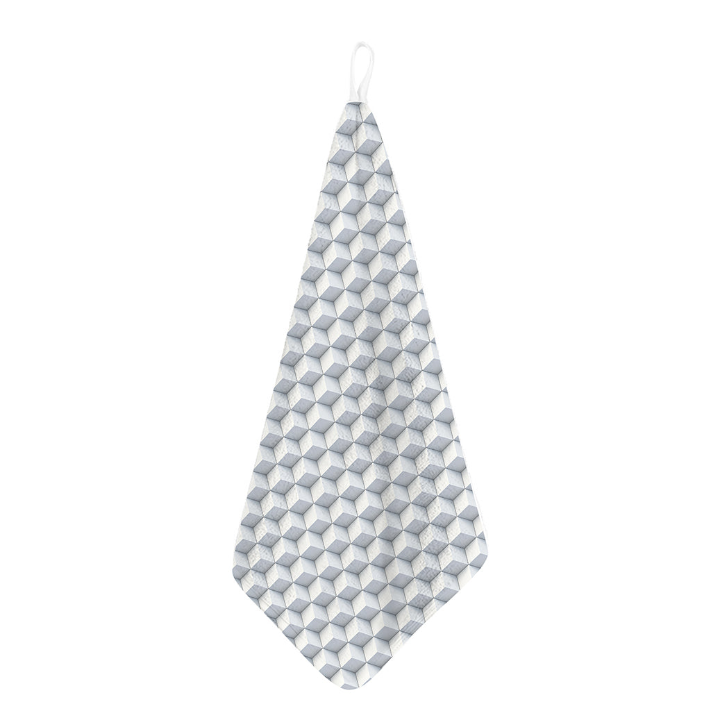 White Geometric Cube Shape Pattern Print Hand Towel