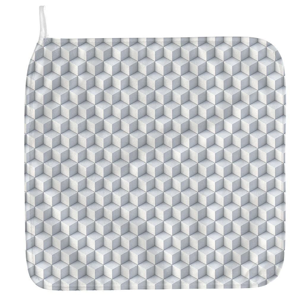 White Geometric Cube Shape Pattern Print Hand Towel