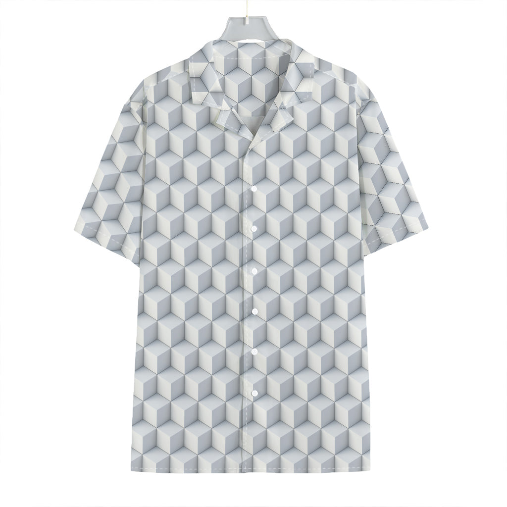 White Geometric Cube Shape Pattern Print Hawaiian Shirt