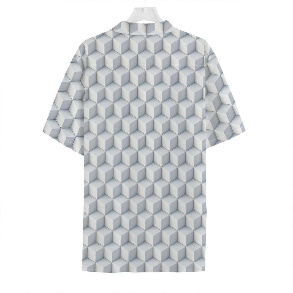 White Geometric Cube Shape Pattern Print Hawaiian Shirt