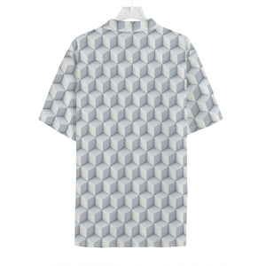 White Geometric Cube Shape Pattern Print Hawaiian Shirt