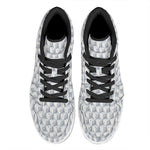 White Geometric Cube Shape Pattern Print High Top Leather Sneakers