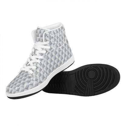 White Geometric Cube Shape Pattern Print High Top Leather Sneakers