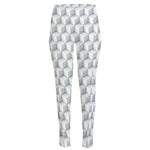 White Geometric Cube Shape Pattern Print High-Waisted Pocket Leggings