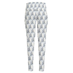White Geometric Cube Shape Pattern Print High-Waisted Pocket Leggings