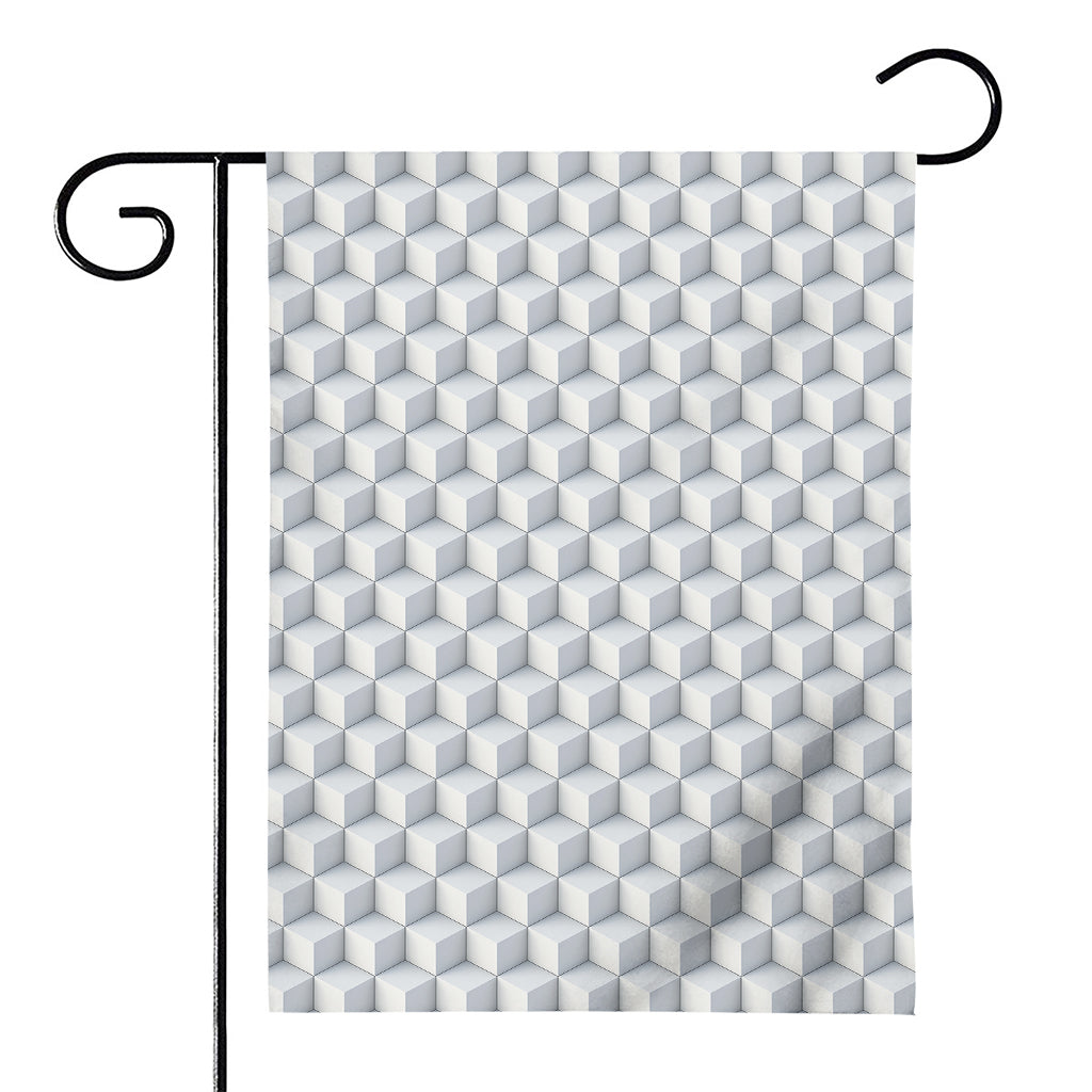 White Geometric Cube Shape Pattern Print House Flag