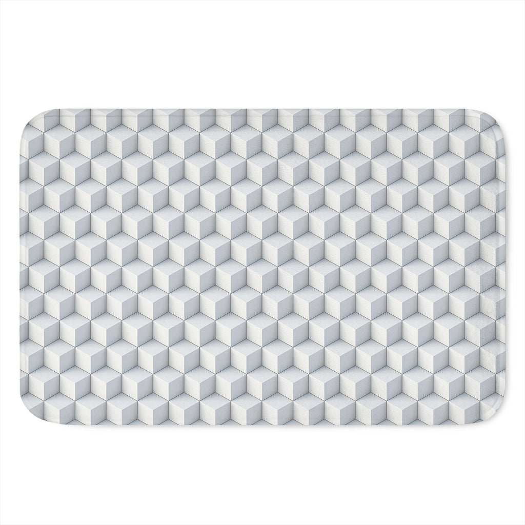 White Geometric Cube Shape Pattern Print Indoor Door Mat