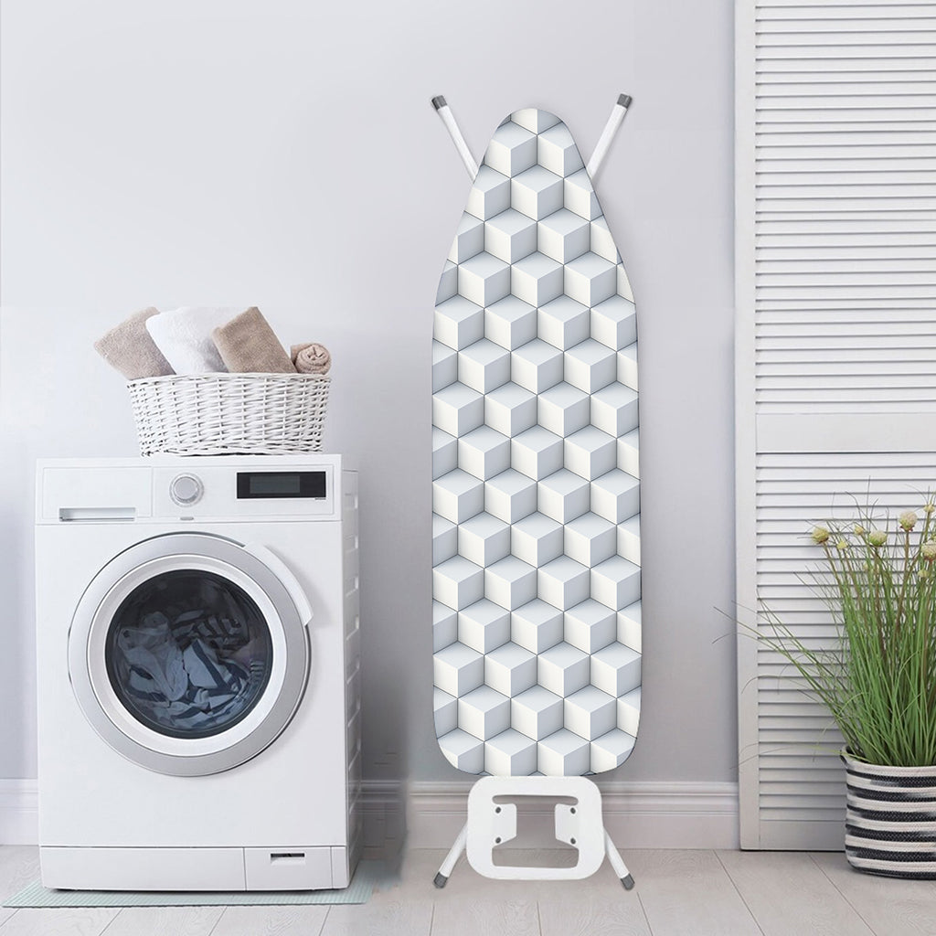 White Geometric Cube Shape Pattern Print Ironing Board Cover