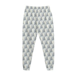 White Geometric Cube Shape Pattern Print Jogger Pants