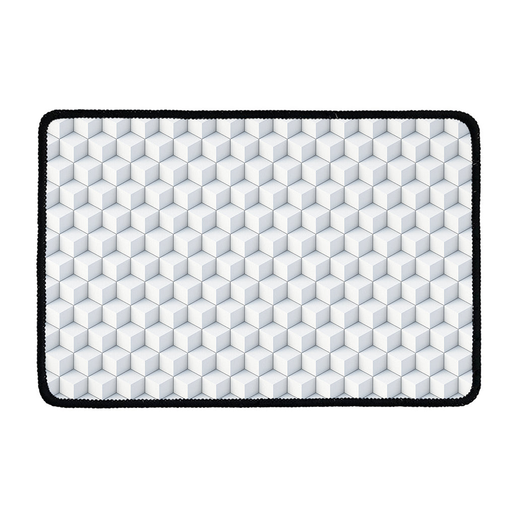 White Geometric Cube Shape Pattern Print Kitchen Mat