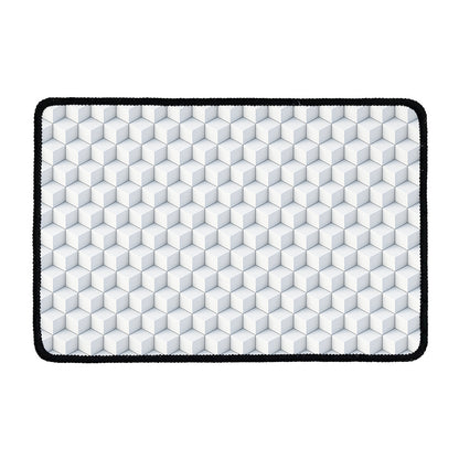 White Geometric Cube Shape Pattern Print Kitchen Mat