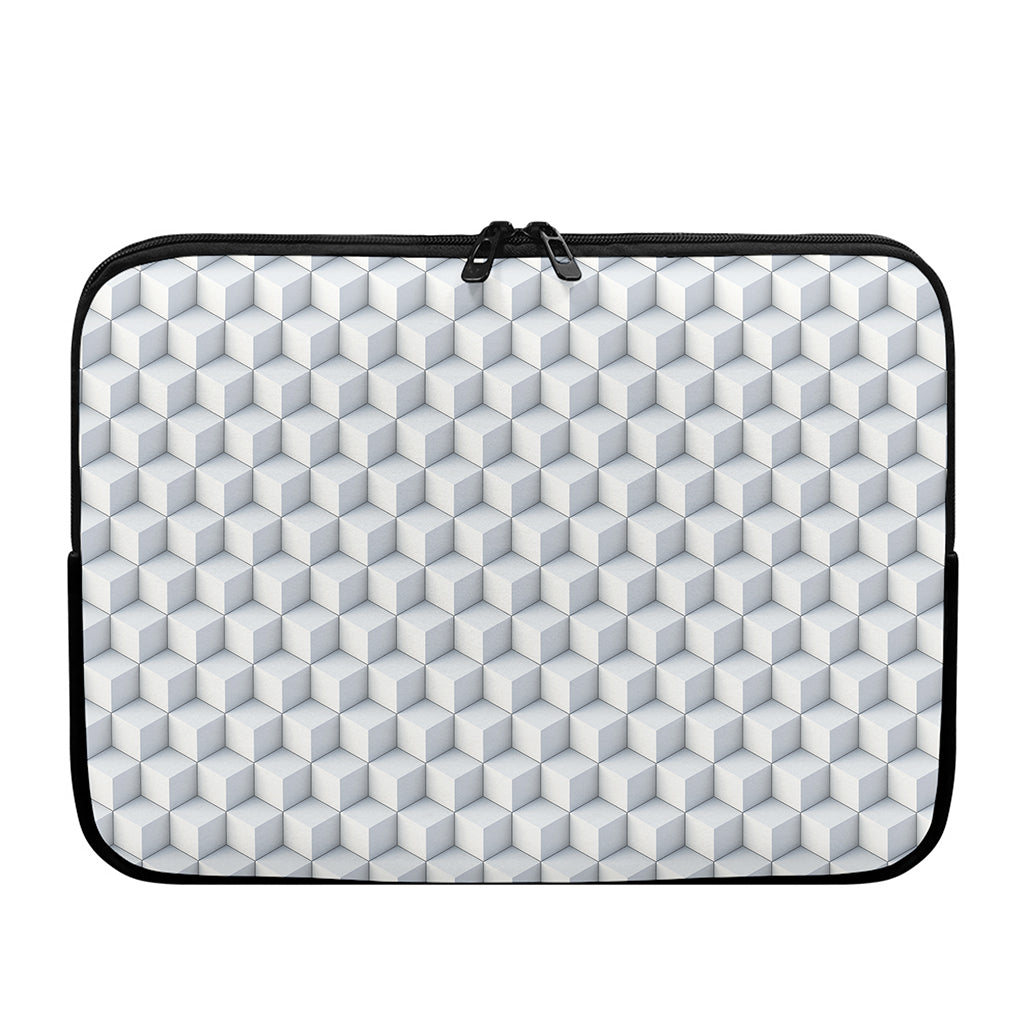 White Geometric Cube Shape Pattern Print Laptop Sleeve