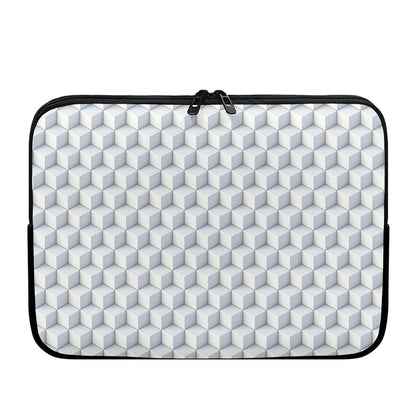 White Geometric Cube Shape Pattern Print Laptop Sleeve