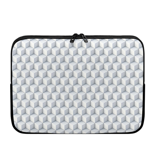 White Geometric Cube Shape Pattern Print Laptop Sleeve