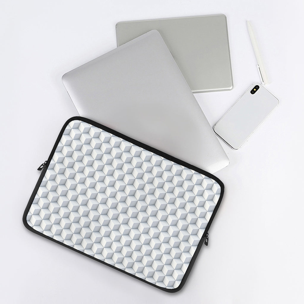 White Geometric Cube Shape Pattern Print Laptop Sleeve