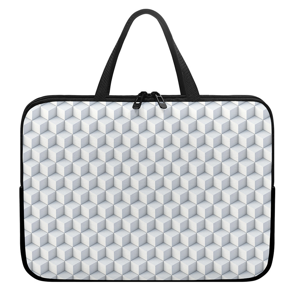 White Geometric Cube Shape Pattern Print Laptop Sleeve With Handle