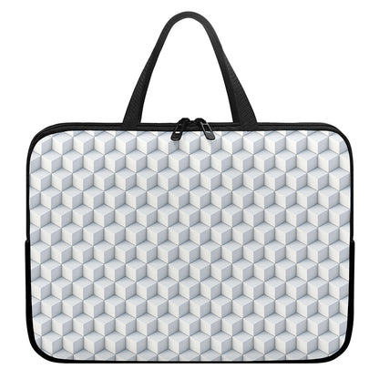 White Geometric Cube Shape Pattern Print Laptop Sleeve With Handle