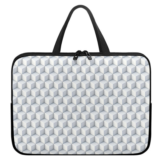 White Geometric Cube Shape Pattern Print Laptop Sleeve With Handle