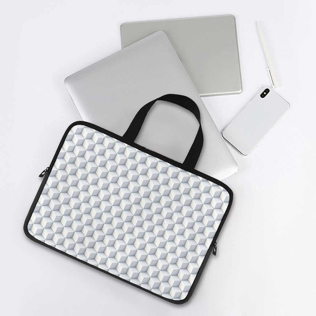 White Geometric Cube Shape Pattern Print Laptop Sleeve With Handle