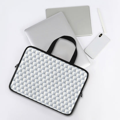 White Geometric Cube Shape Pattern Print Laptop Sleeve With Handle