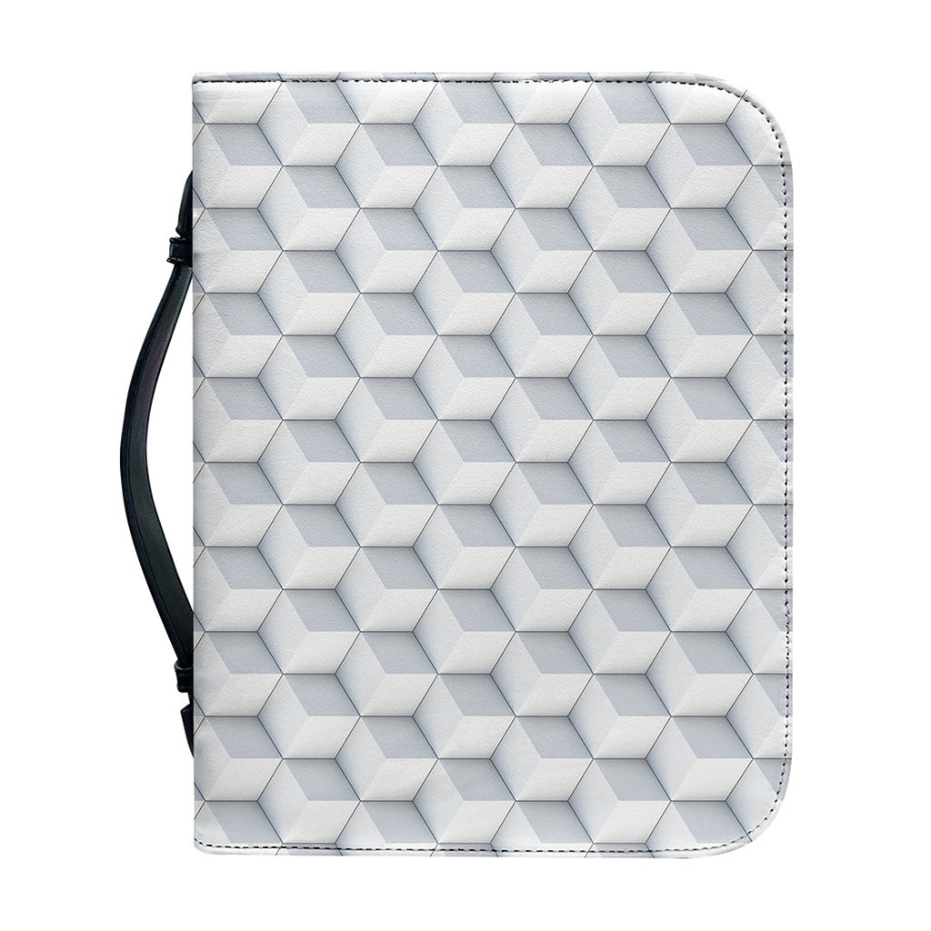 White Geometric Cube Shape Pattern Print Leather Bible Cover