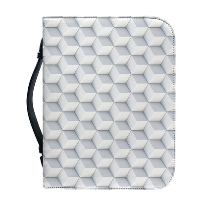 White Geometric Cube Shape Pattern Print Leather Bible Cover