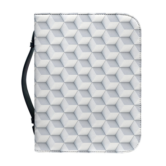 White Geometric Cube Shape Pattern Print Leather Bible Cover