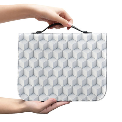 White Geometric Cube Shape Pattern Print Leather Bible Cover