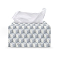White Geometric Cube Shape Pattern Print Leather Tissue Box Cover
