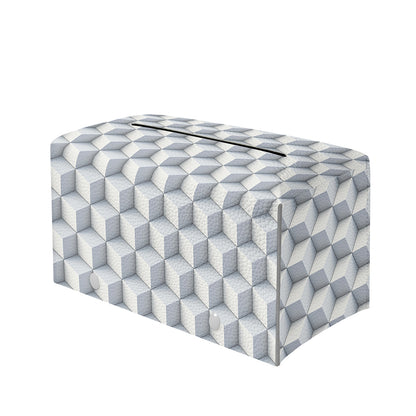 White Geometric Cube Shape Pattern Print Leather Tissue Box Cover