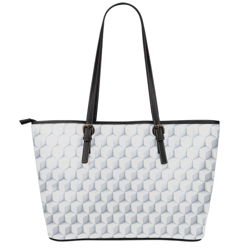White Geometric Cube Shape Pattern Print Leather Tote Bag