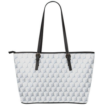 White Geometric Cube Shape Pattern Print Leather Tote Bag