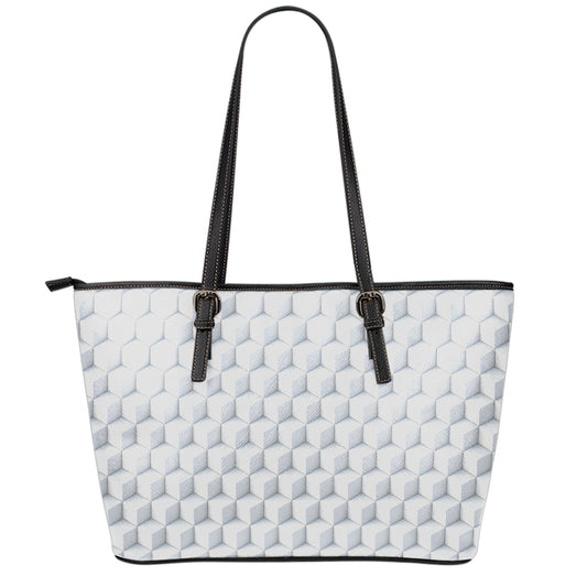 White Geometric Cube Shape Pattern Print Leather Tote Bag