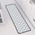 White Geometric Cube Shape Pattern Print Long Kitchen Mat