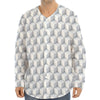 White Geometric Cube Shape Pattern Print Long Sleeve Baseball Jersey