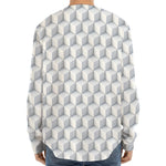 White Geometric Cube Shape Pattern Print Long Sleeve Baseball Jersey