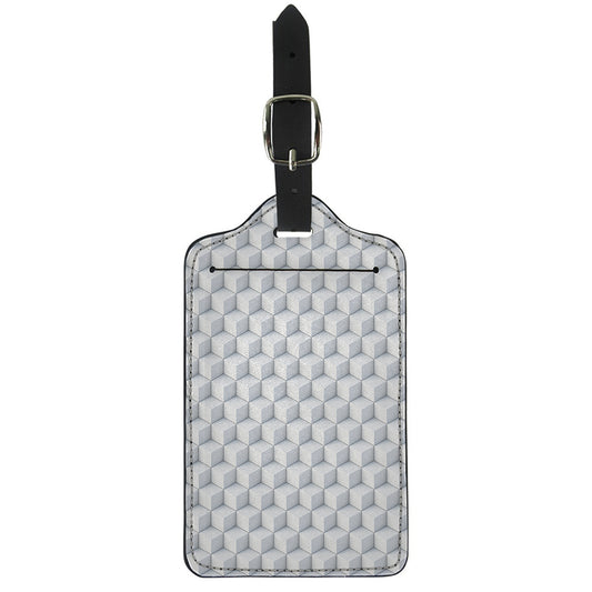 White Geometric Cube Shape Pattern Print Luggage Tag
