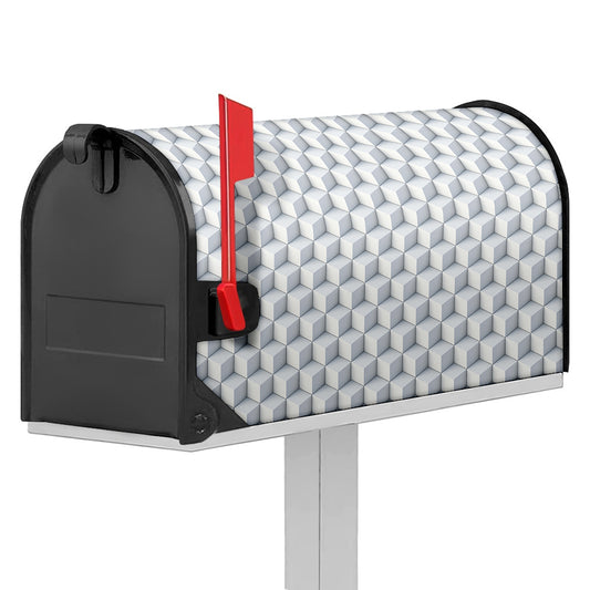 White Geometric Cube Shape Pattern Print Mailbox Cover