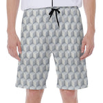 White Geometric Cube Shape Pattern Print Men's Beach Shorts