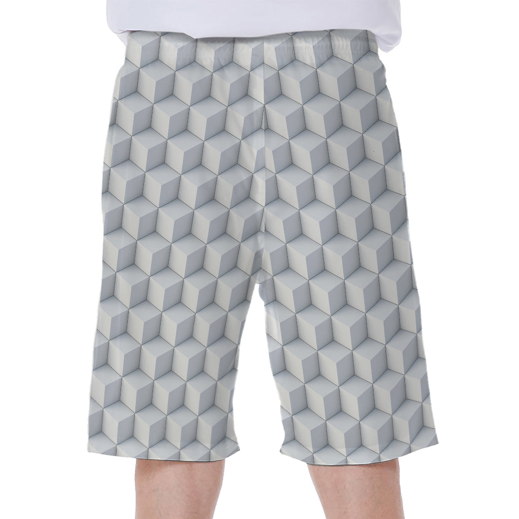 White Geometric Cube Shape Pattern Print Men's Beach Shorts