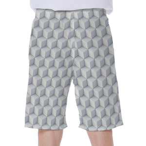 White Geometric Cube Shape Pattern Print Men's Beach Shorts