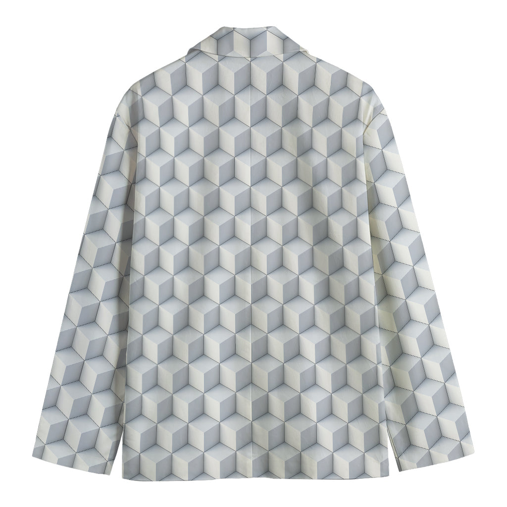 White Geometric Cube Shape Pattern Print Men's Blazer
